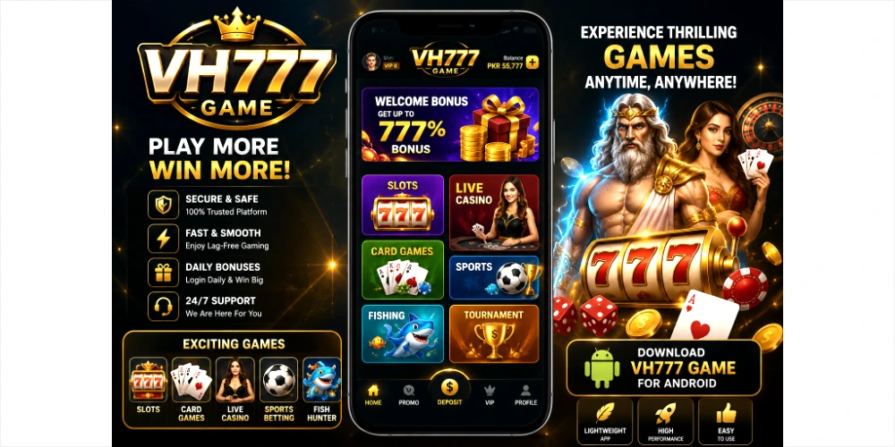 VH777 Game mobile app home screen interface showing modern gaming dashboard design