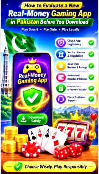 How to Evaluate New Real-Money Gaming Apps in Pakistan Before You Download homescreen image featuring secure app verification, licensing checks, payment security, user reviews, and safe gaming tips