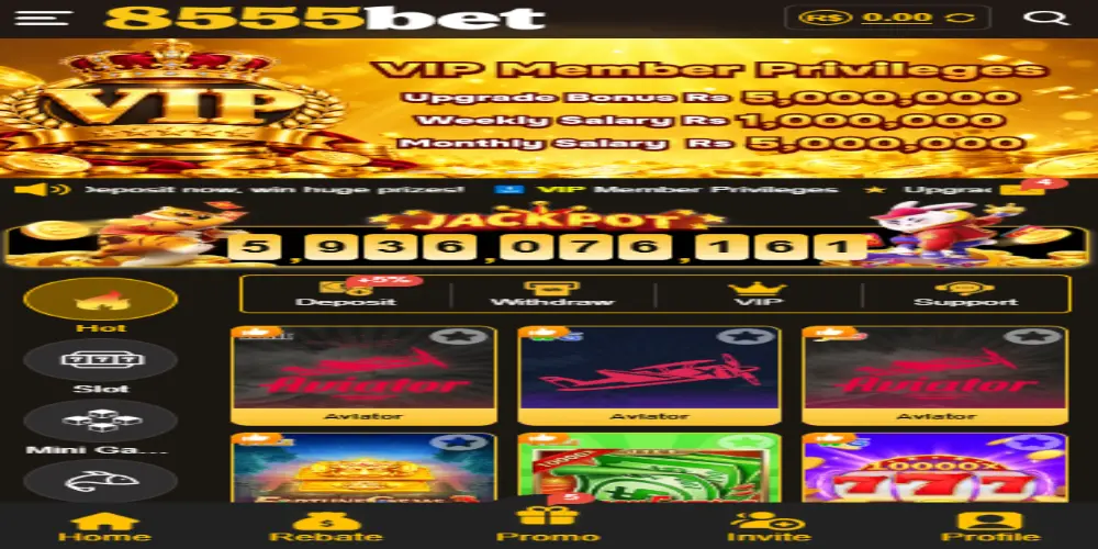 8555 Bet Game home screen interface on Android