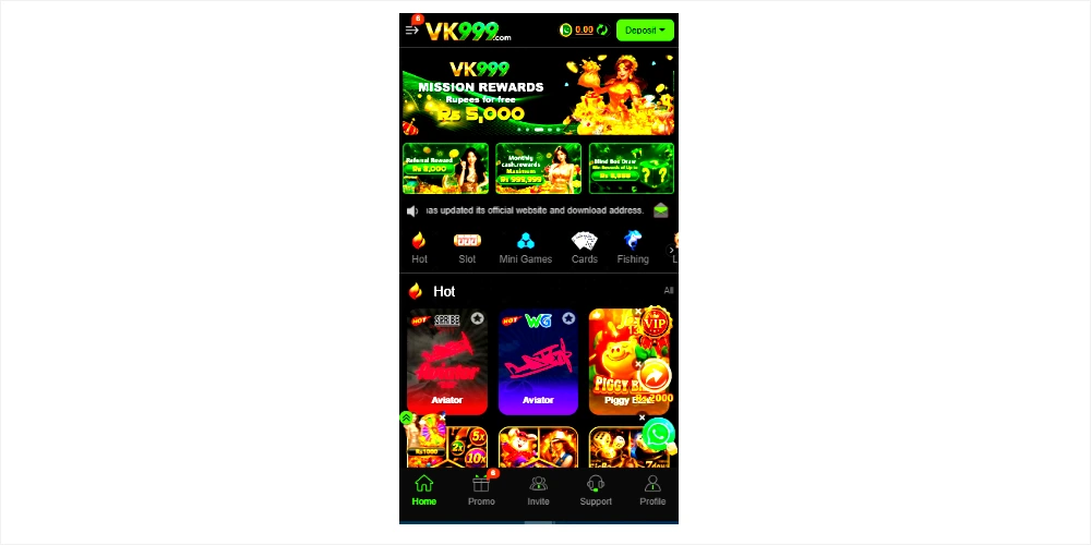 VK999 Game APK home screen